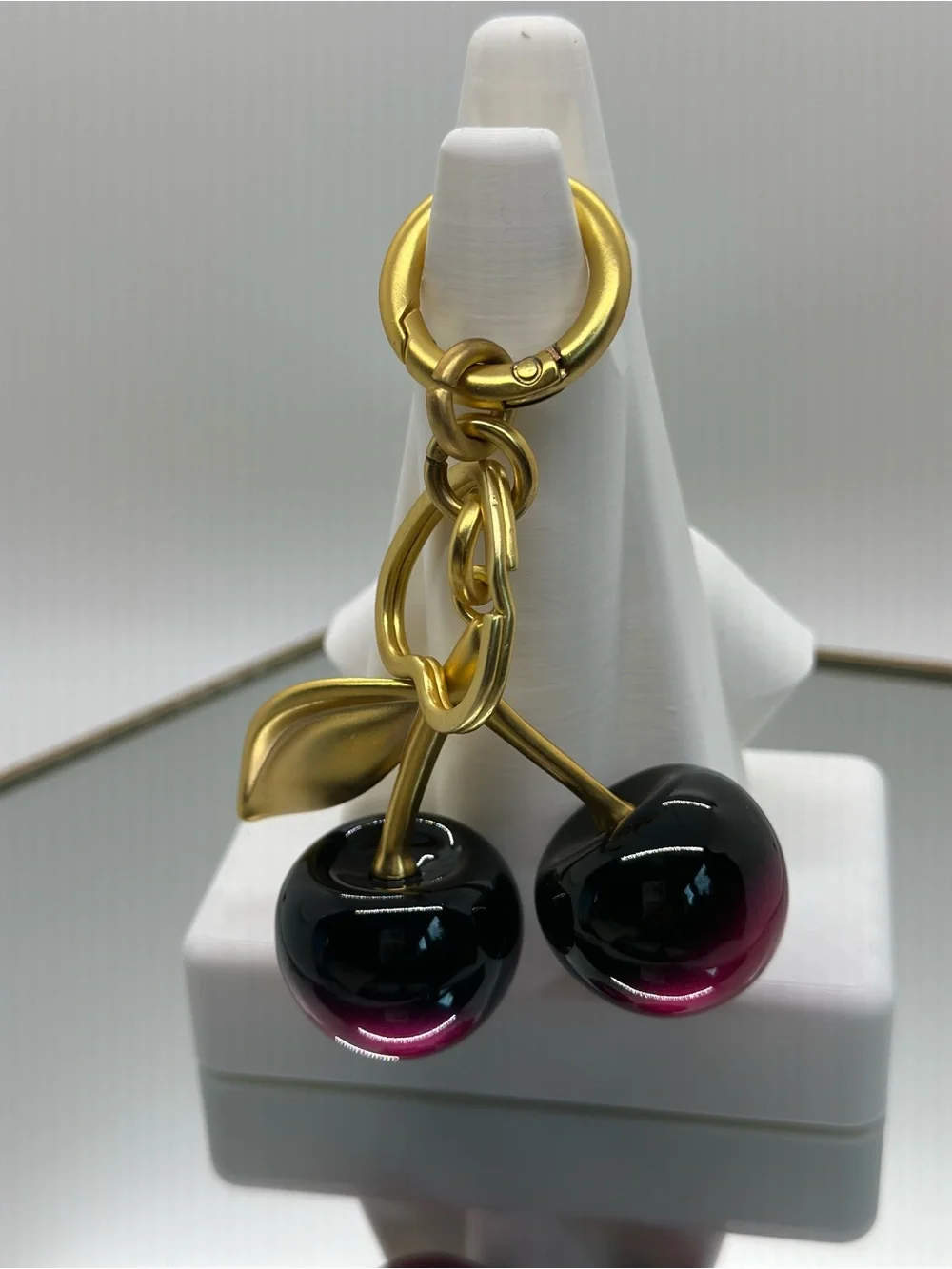 Gold Cherry Keychain with Black-to-Pink Gradient Cherries